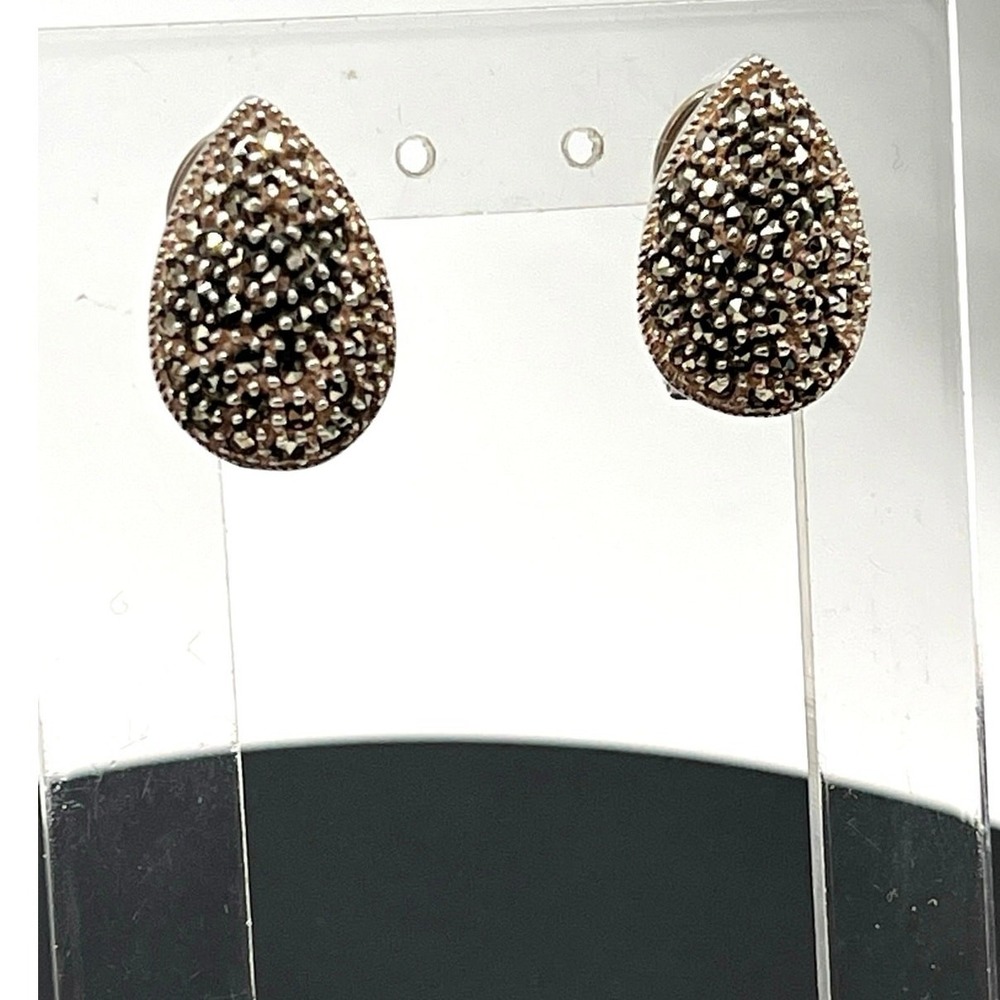Judith Jack Sterling Silver Marcasite Teardrop Shape Omega Back Pierced Earrings